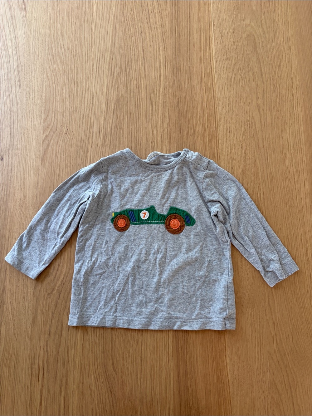 Baby Boden Grey Long Sleeve Tee with Green Race Car Applique